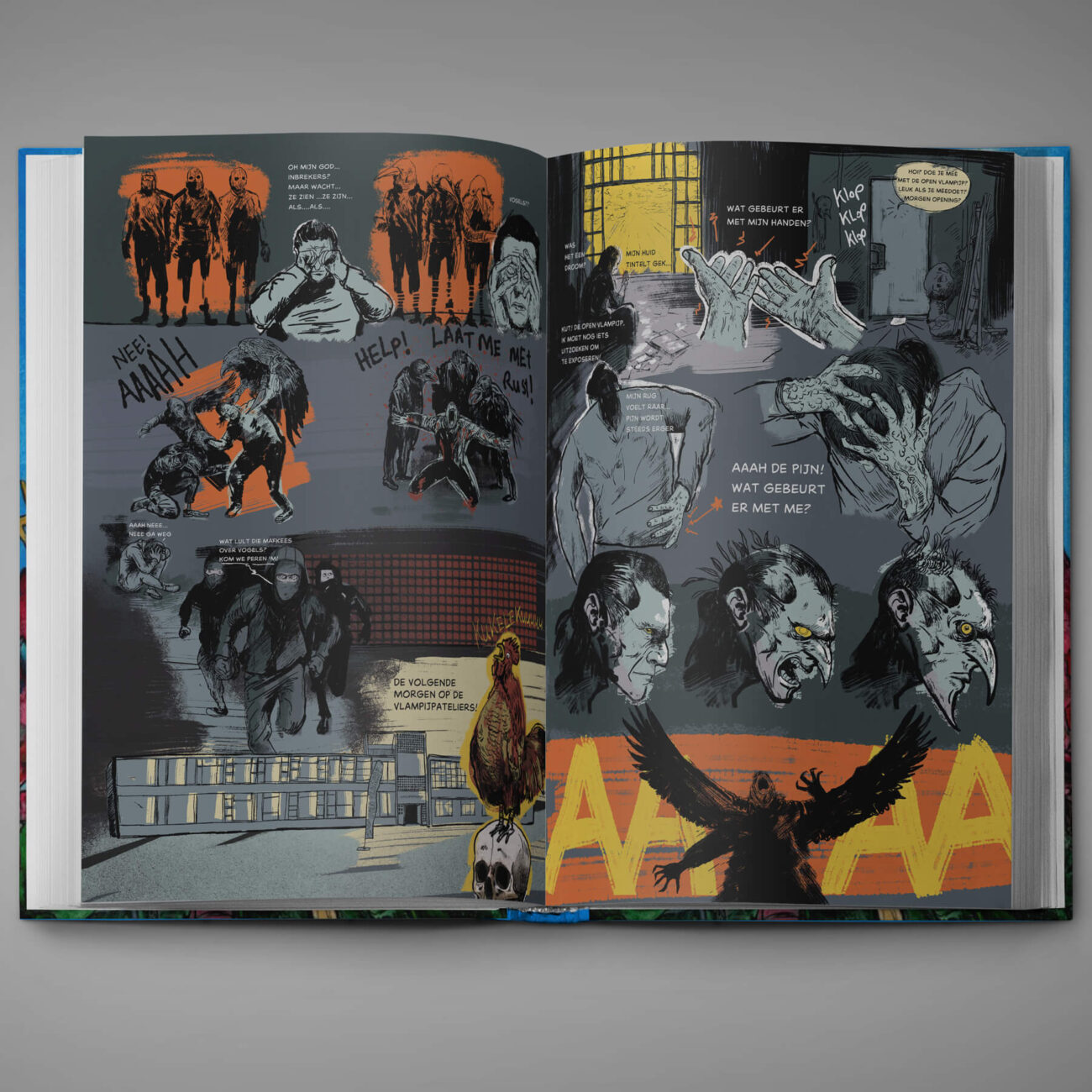 Het Monsterboek is groot: 192 pagina's dik, en dat allemaal gevat in een hardcover. Met korte en langere stripverhalen, paginagrote tekeningen en geïllustreerde verhalen over Utrechtse monsters.